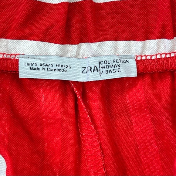 Zara palazzo trouser Red and white striped wide leg pants with elastic waist S - Picture 7 of 13